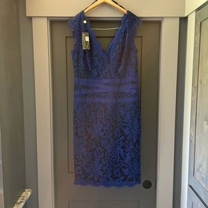 Tadashi Shoji dress size 14. Royal blue with black background lace.
